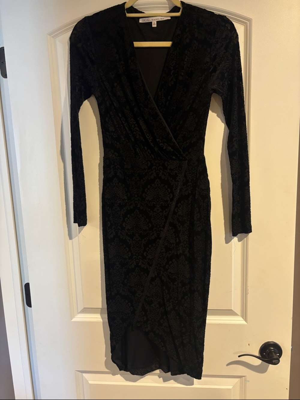 Rachel Zoe Black Long-Sleeve Velvet Burnout Wrap Dress